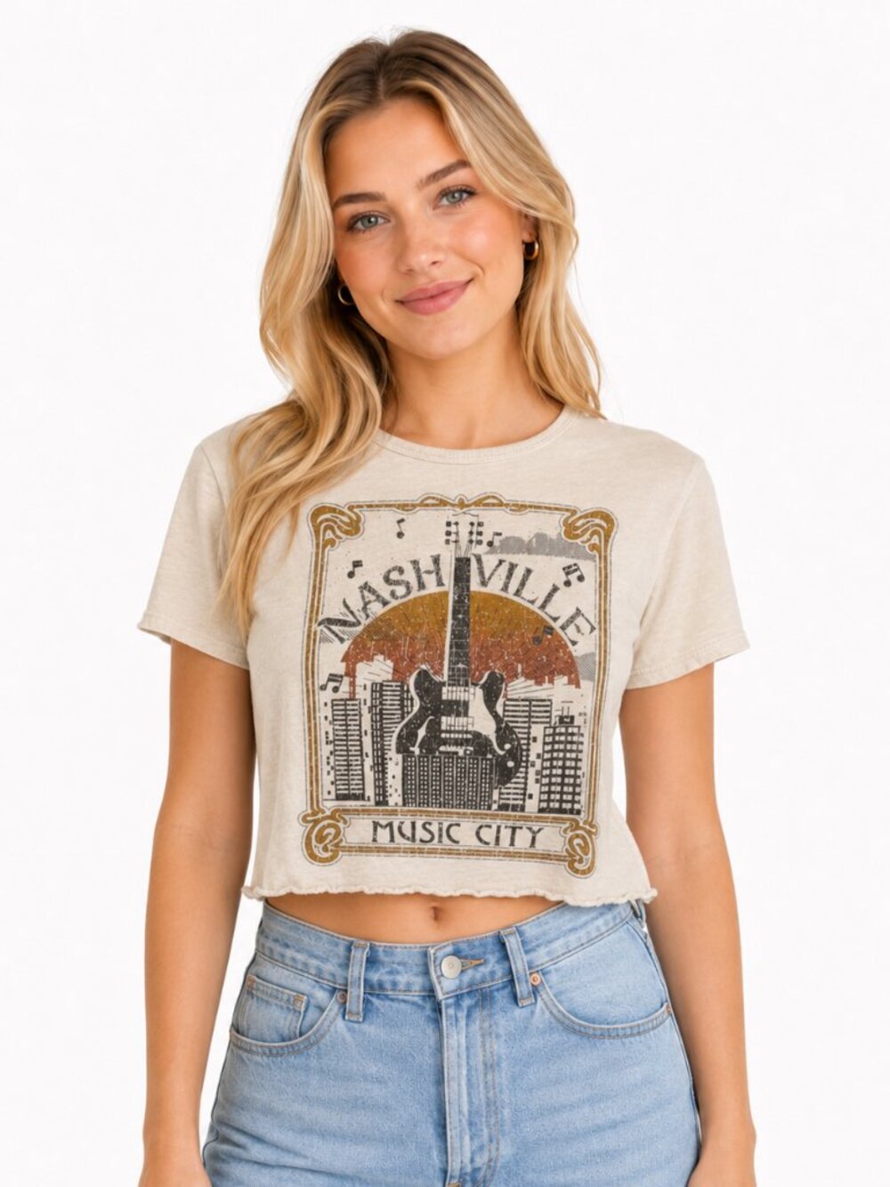 Originality Nashville Music City Cropped Graphic Tee Size Small